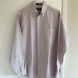 Arrow Gold Maroon Striped OxfordDress Shirt Medium